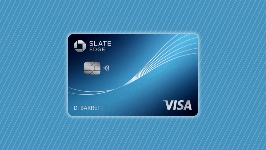 Chase Slate Edge℠ Credit Card on a blue background with white stripes