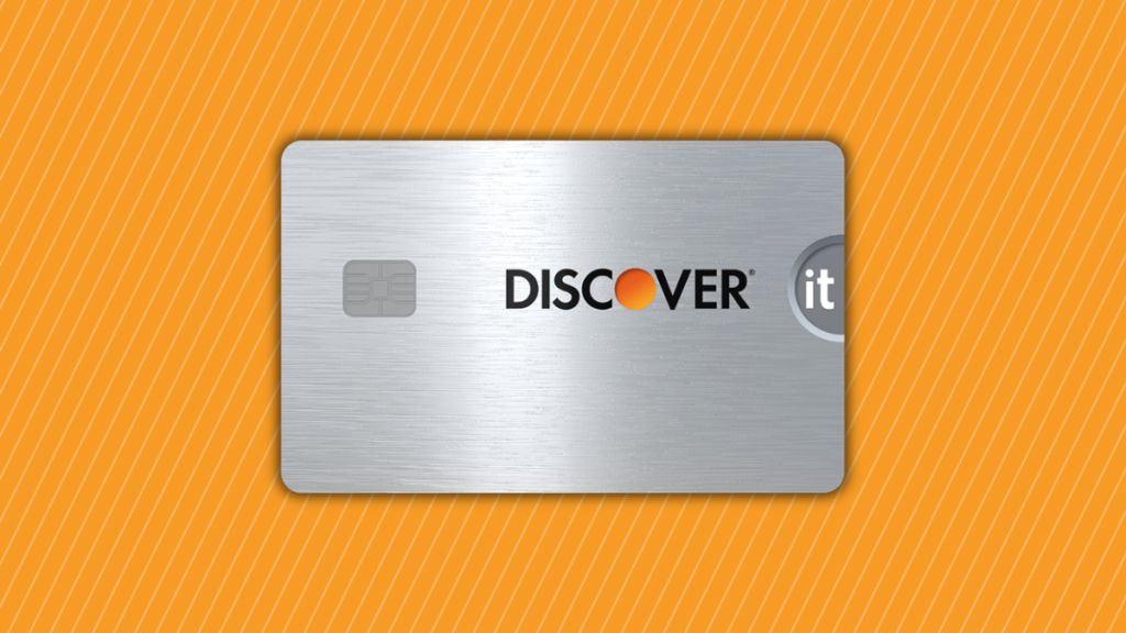 Discover it® Chrome Credit Card on a orange background with white stripes