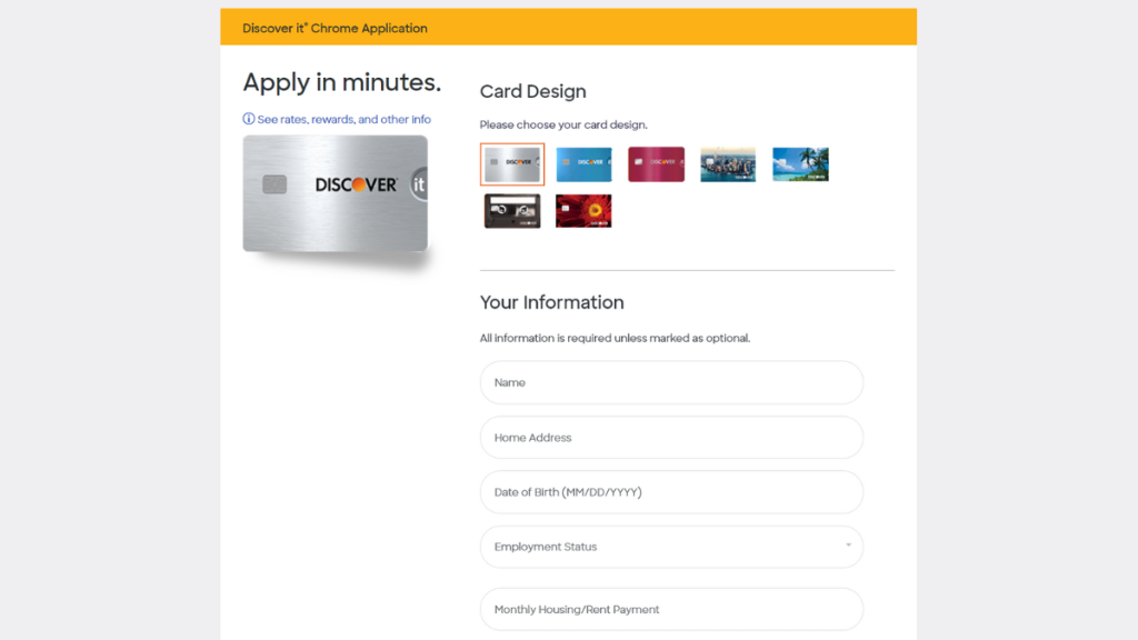 Discover it® Chrome Credit Card application page
