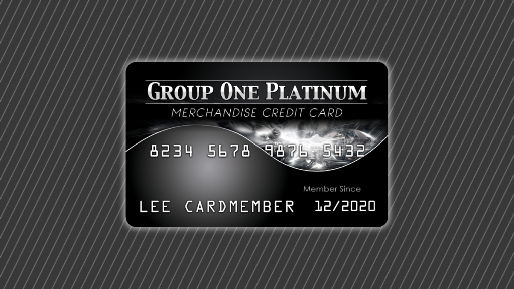 Group One Platinum Card on a black background with grey stripes