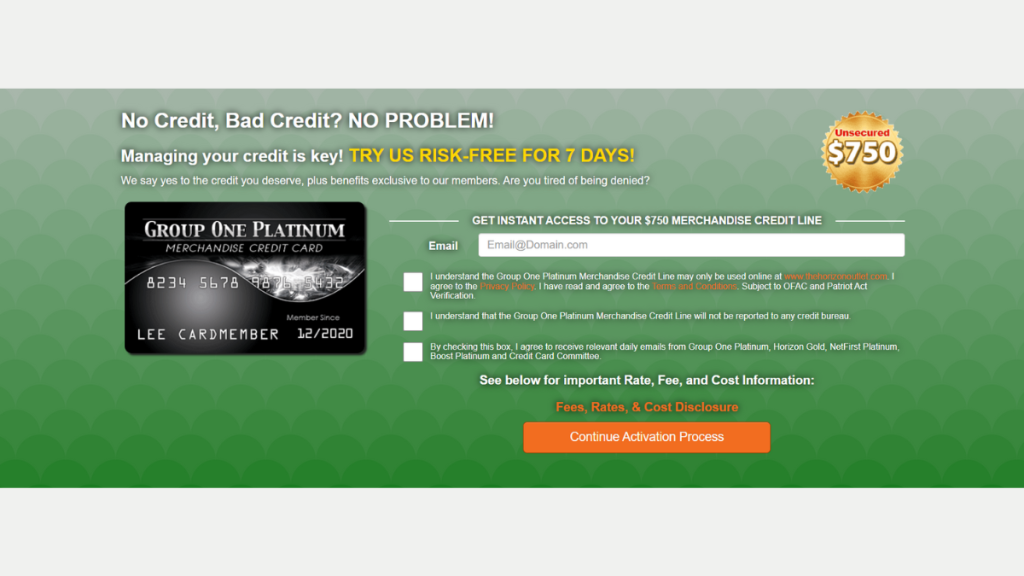 Group One Platinum Card application page