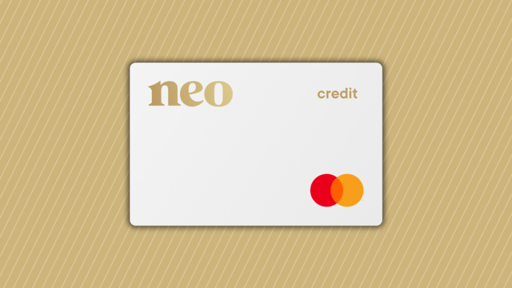 Neo Credit Card on a golden background with white stripes