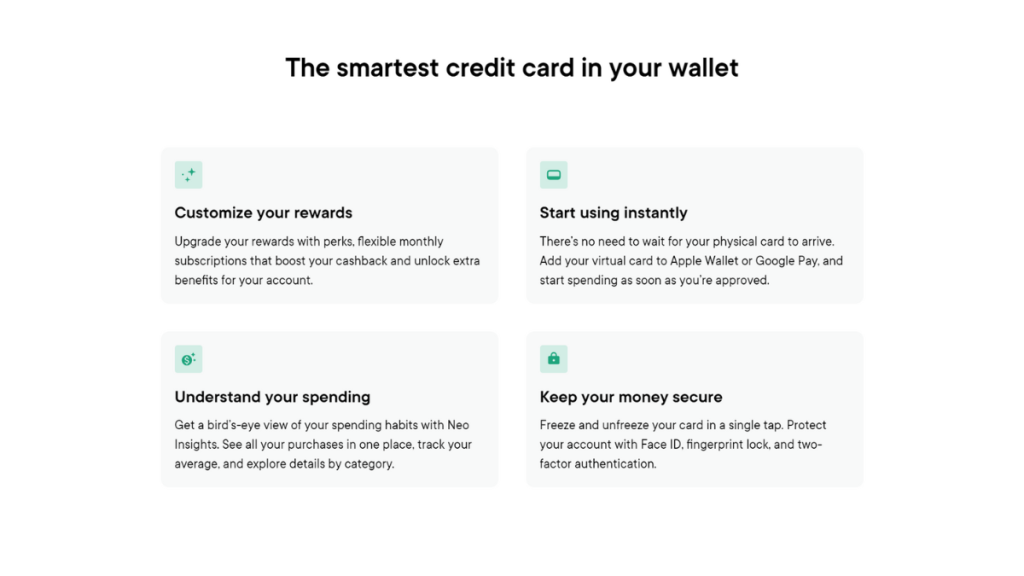 Neo Credit Card benefits page