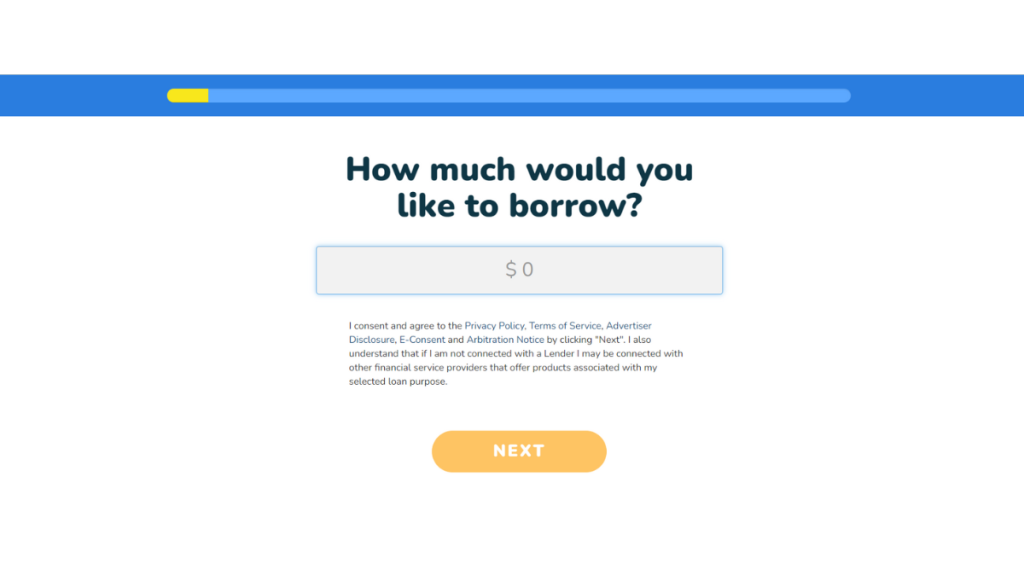 Next Day Personal Loan application page