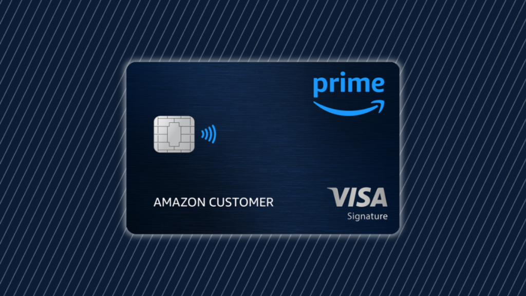 Prime Visa Credit Card on a navy background with grey stripes