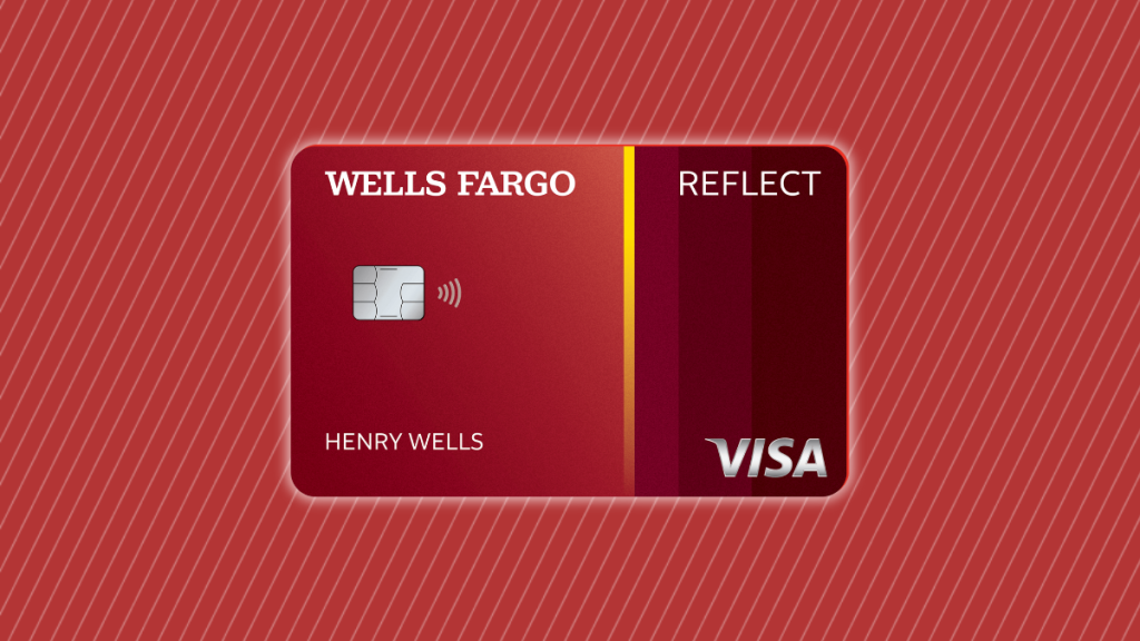 Wells Fargo Reflect® Card in a red background with white stripes