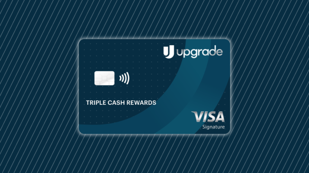 Upgrade Triple Cash Rewards Visa® on a navy background with white stripes